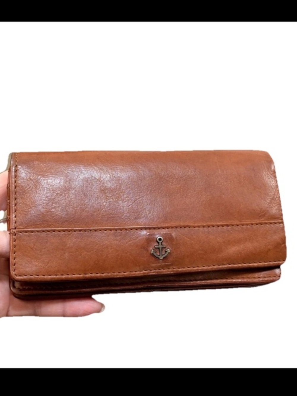 Harbour 2nd Brown Leather Double Fold Over Wallet with Anchor Logo